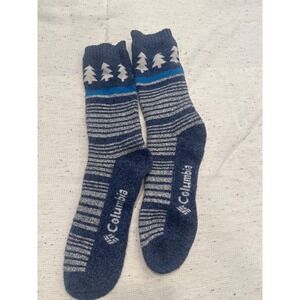 Columbia Mens Cozy Crew Socks Trees Pattern Blue Gray Warm Winter Outdoor